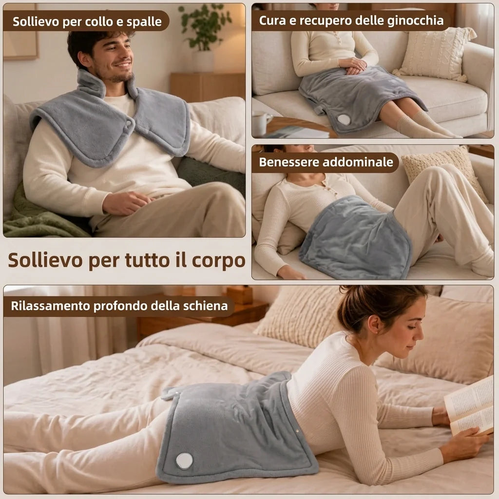 Fascia riscaldante usata su diverse zone del corpo