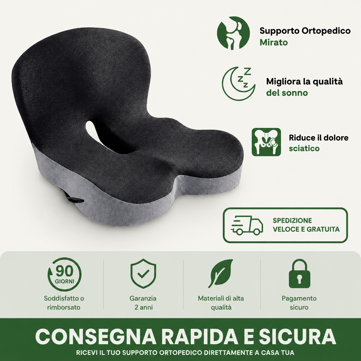 Vertaline™ Cuscino Ergonomico Memory Foam con Supporto Lombare