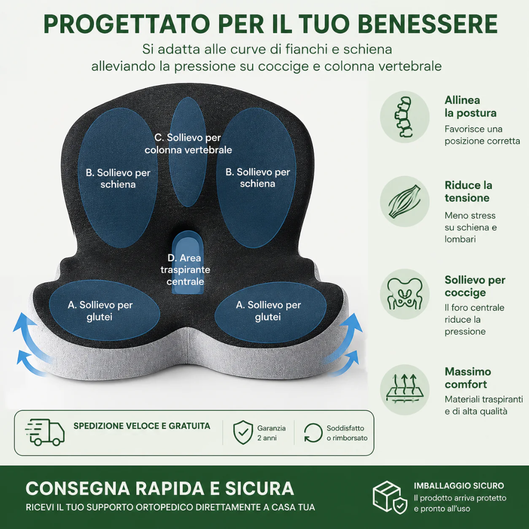 Vertaline™ Cuscino Ergonomico Memory Foam con Supporto Lombare