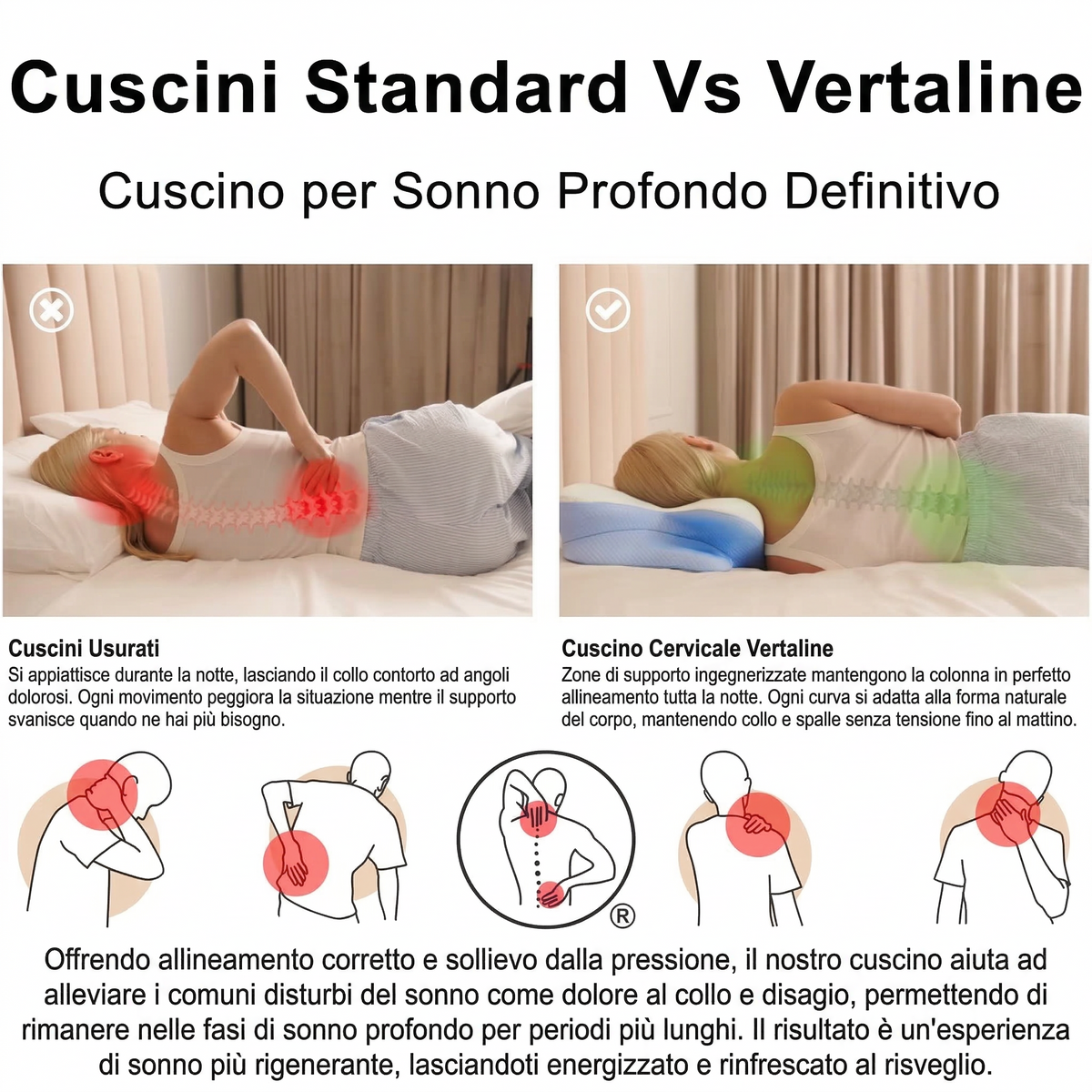 Cuscino terapeutico cervicale Vertaline, supporto morbido e ergonomico per il collo e il benessere cervicale.