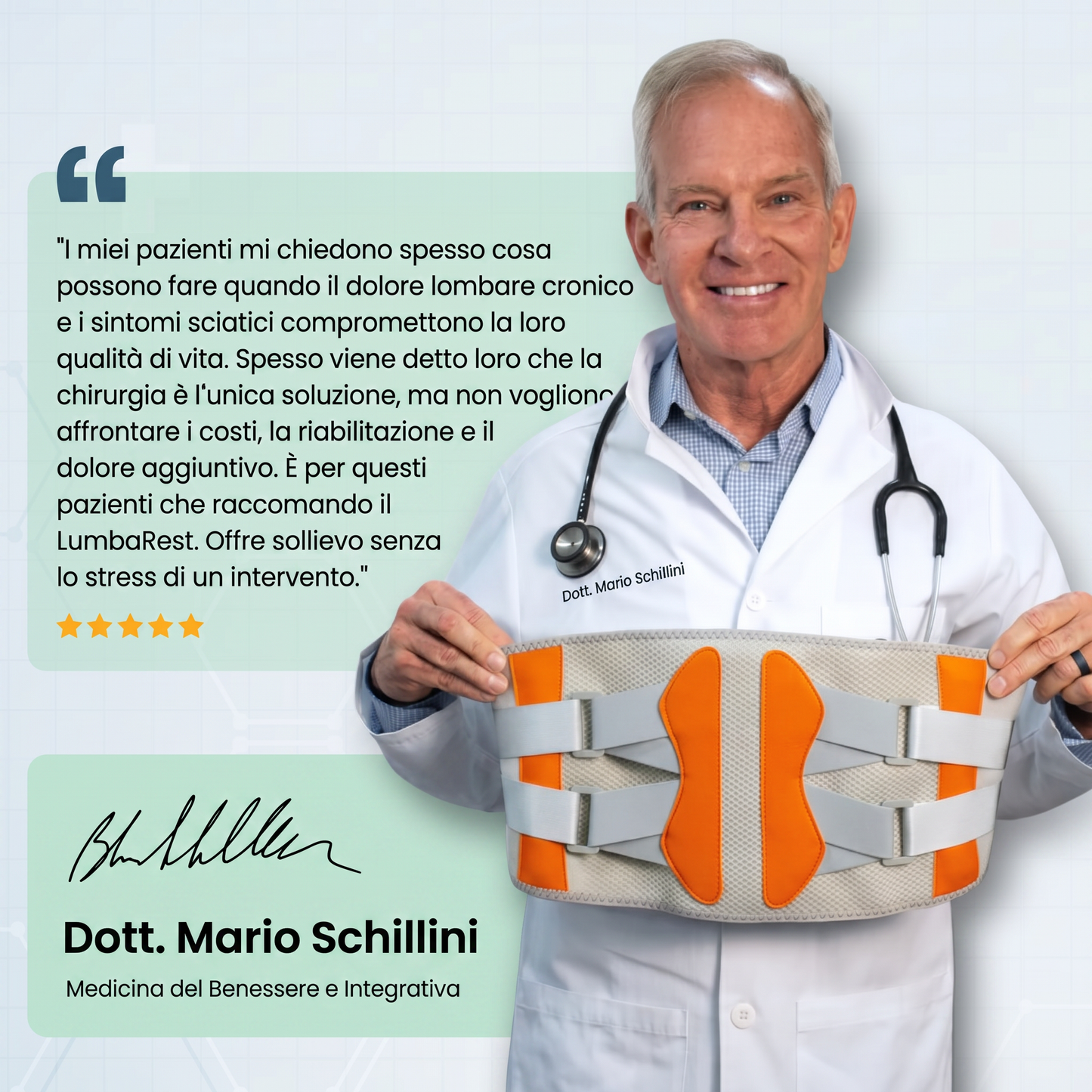 Vertaline™ LumbaRest support device shown with ergonomic design and adjustable straps for lower back relief.