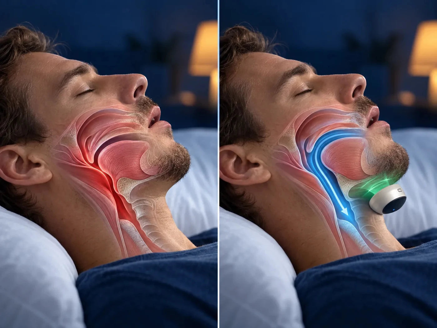 Sezione della gola: muscoli rilassati chiudono le vie aeree, muscoli allenati le tengono aperte