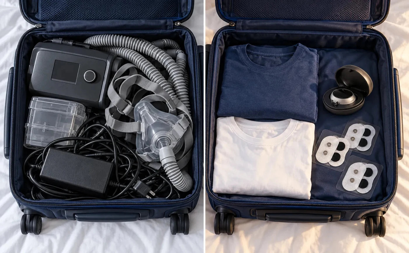 Lo stesso bagaglio a mano: pieno con la CPAP, quasi vuoto con la piccola custodia Sleeprest